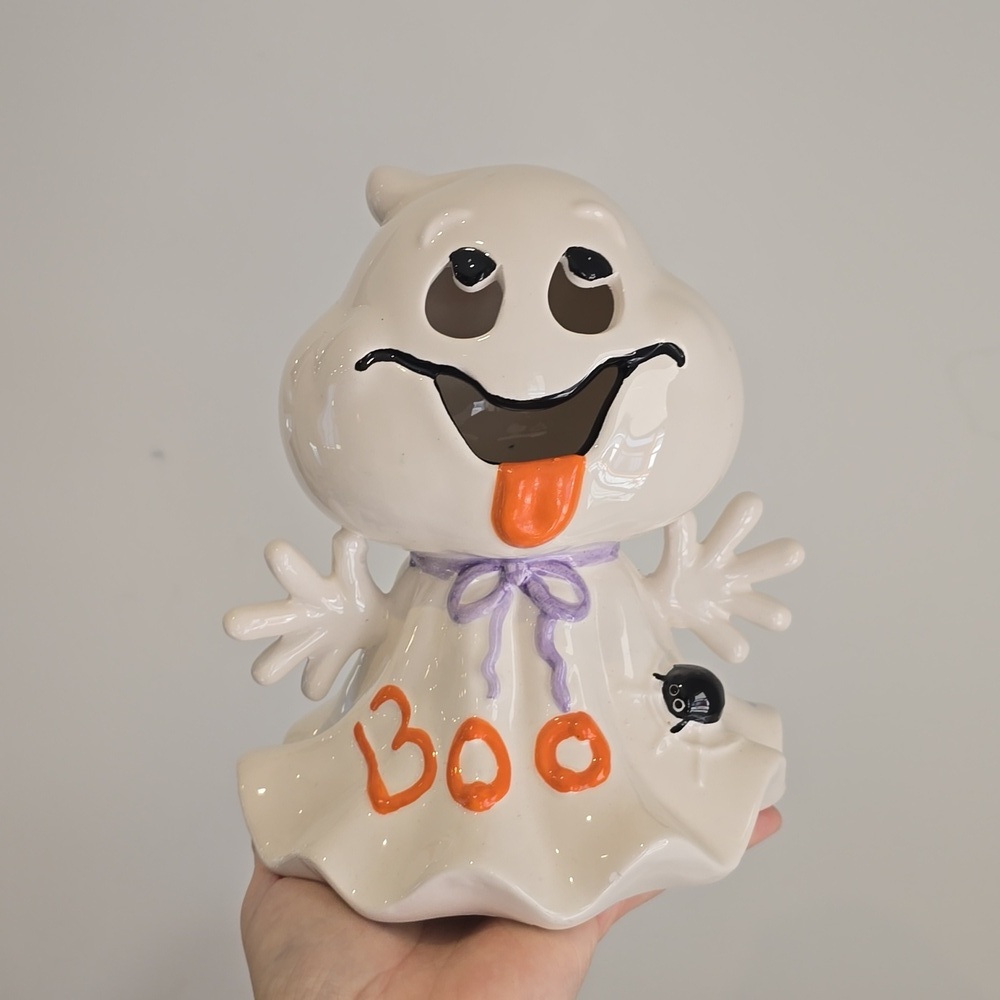 Vintage 90s Halloween Ceramic Ghost Candle Holder